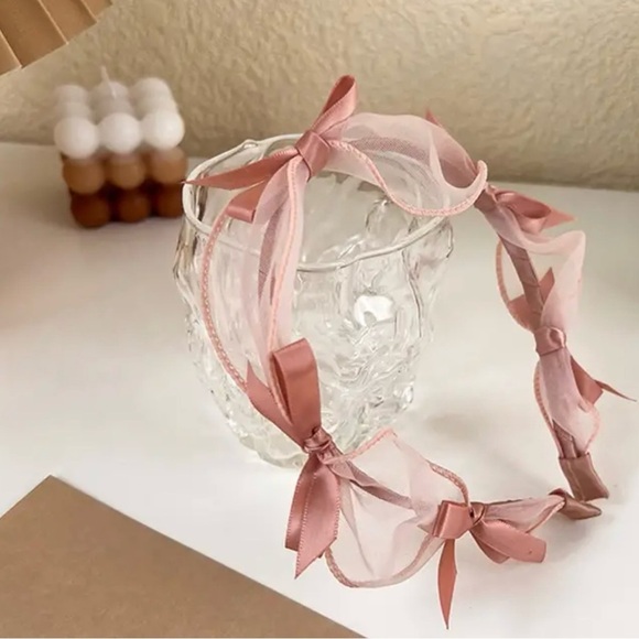 Pink Mesh Bow / Ribbon Headband - Picture 1 of 2